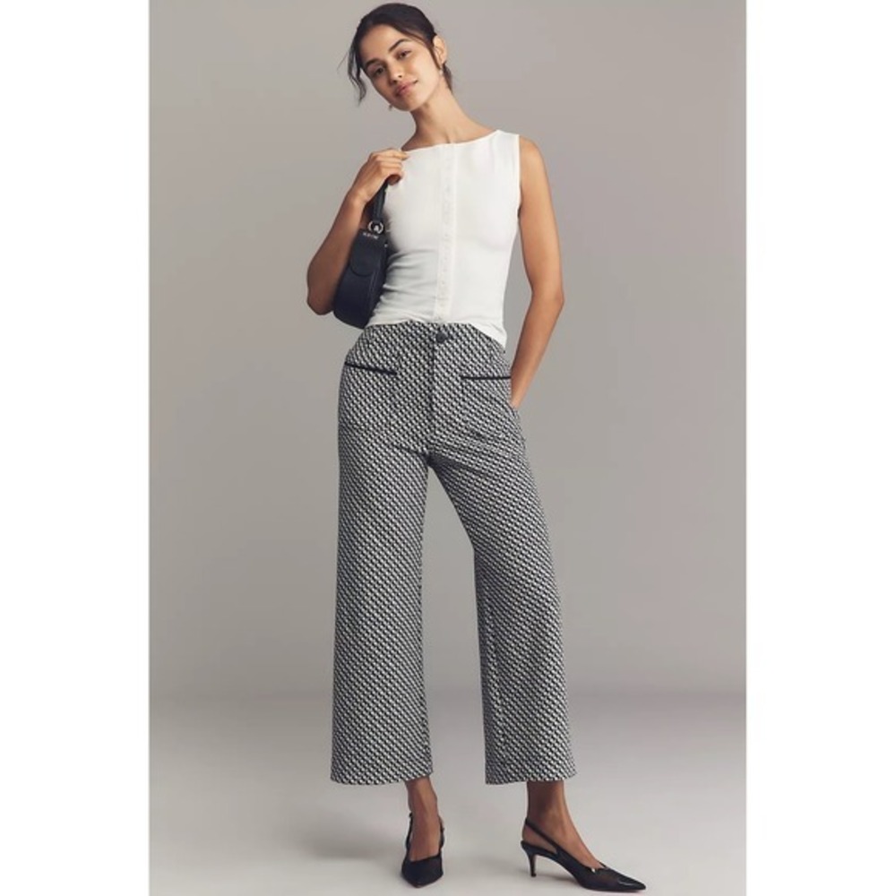 Maeve Anthropologie The Colette Cropped Wide Leg Houndstooth Pants Size 27